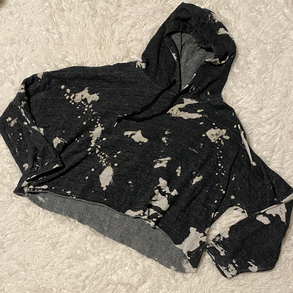 Grey & White Cropped Hoodie
